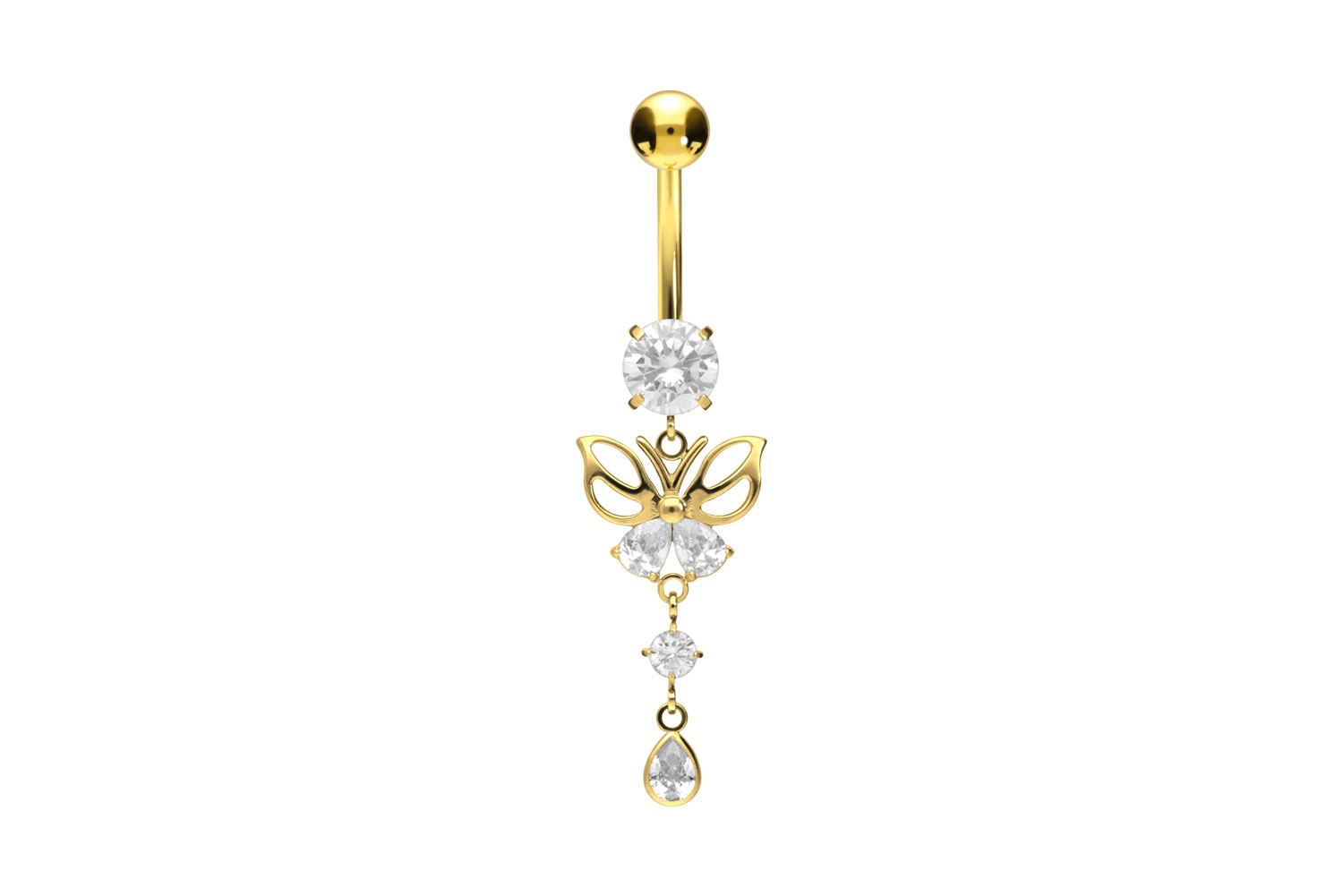 Titan Bananabell Piercing mit Innengewinde SCHMETTERLING + KRISTALLE